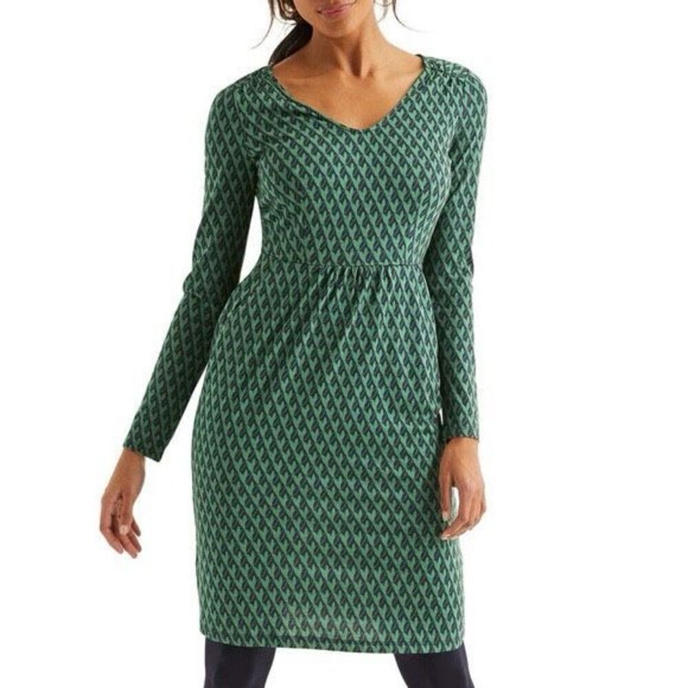 Boden Romilly Jersey Dress V-Neck Pockets Green Navy 6‎